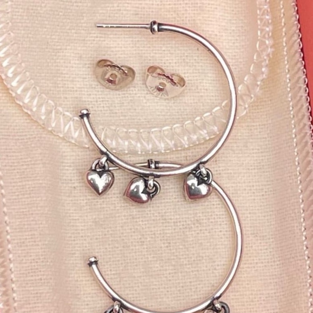 James Avery Silver Hoop Earrings with Dangling Heart Charms